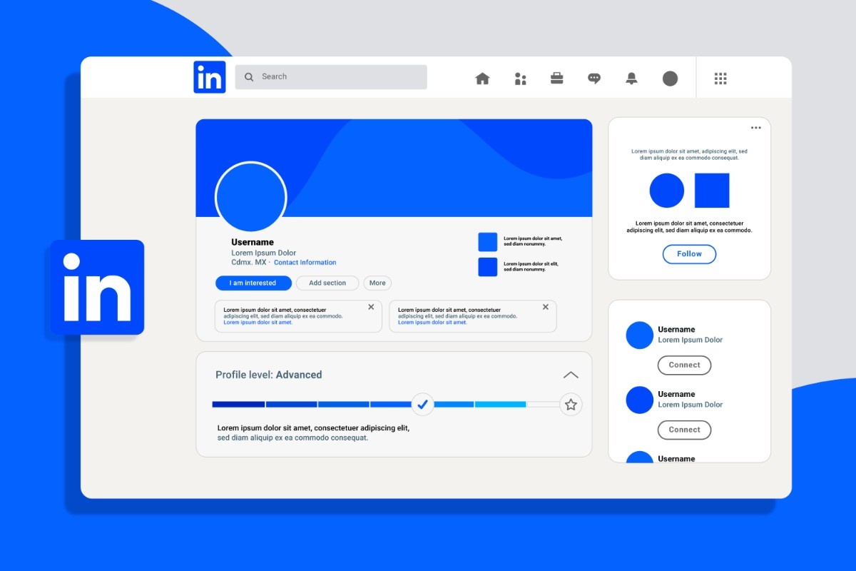 Close up of a professional LinkedIn profile interface with optimization highlights